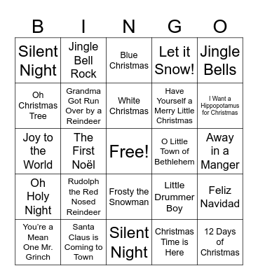 Christmas Song Bingo Card