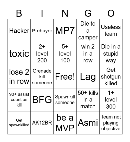 Phantom Forces bingo Card