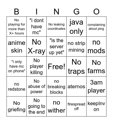 Silver Lions MC Server Rules Bingo Card