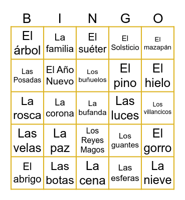 Las festividades de Invierno Bingo Card
