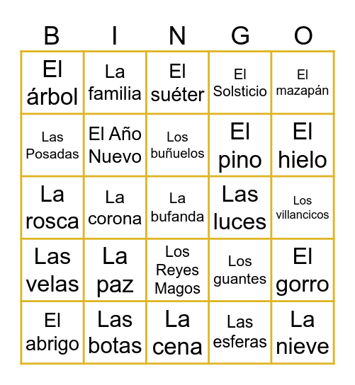 Las festividades de Invierno Bingo Card