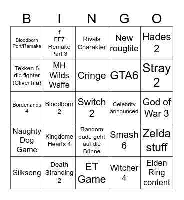 GameAwards Bingo Card