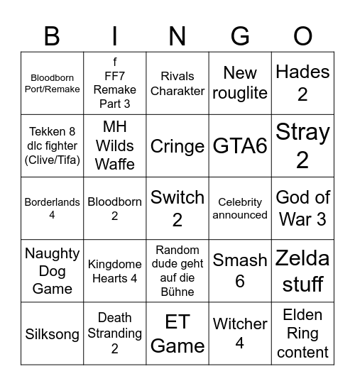 GameAwards Bingo Card