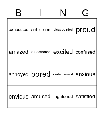 Vocabulary Revision Bingo Card