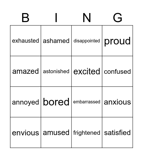 Vocabulary Revision Bingo Card