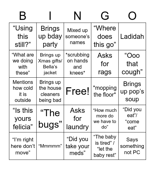 Mommom bingo! Bingo Card