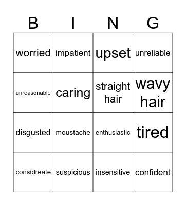 Vocabulary Revision Bingo Card