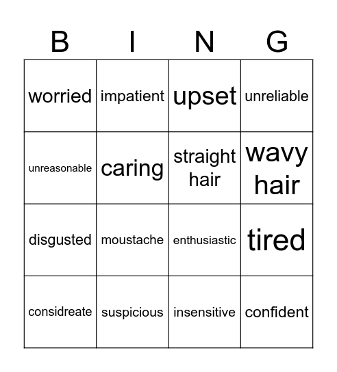 Vocabulary Revision Bingo Card
