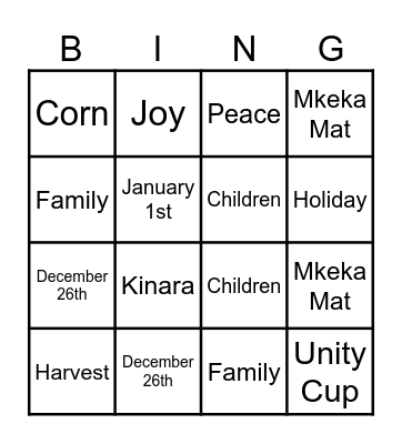 Kwanzaa Bingo Card