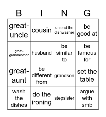 Vocabulary Revision Bingo Card