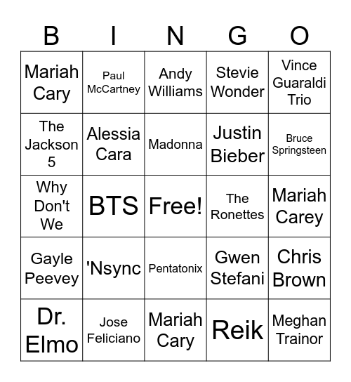 Artist Bingo Card