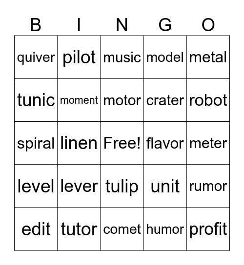 vcv Bingo Card