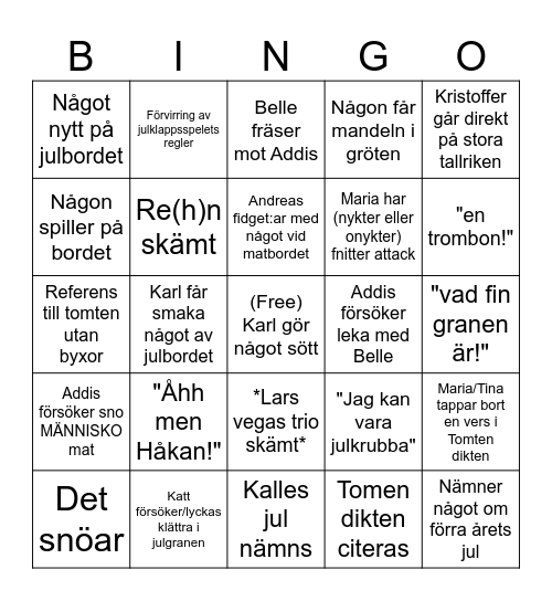 Julbingo på skiffergången Bingo Card