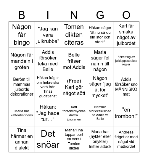 Julbingo på skiffergången Bingo Card