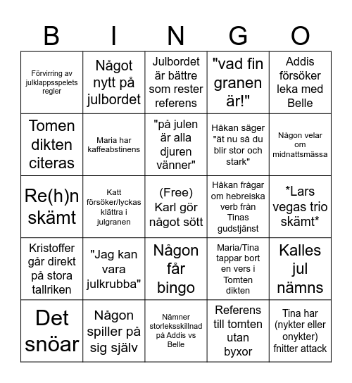 Julbingo på skiffergången Bingo Card