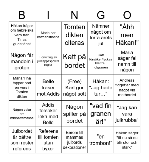 Julbingo på skiffergången Bingo Card