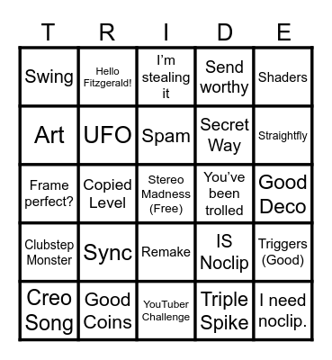 Geometry Dash Bingo Card