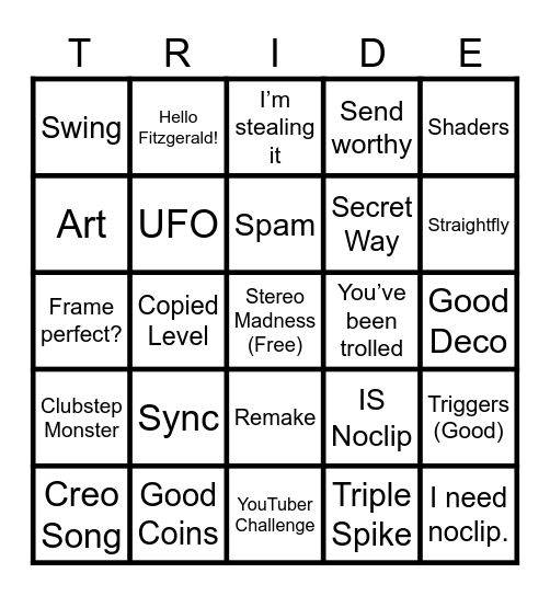 Geometry Dash Bingo Card