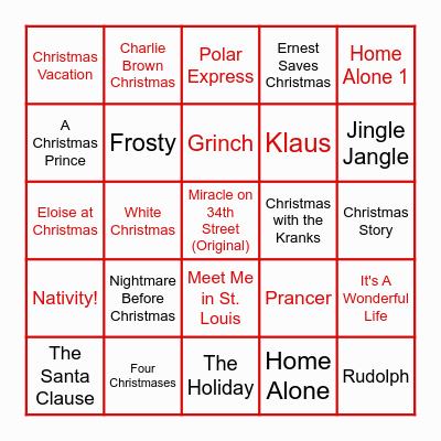 Favorite Christmas Movies - 2024 Bingo Card