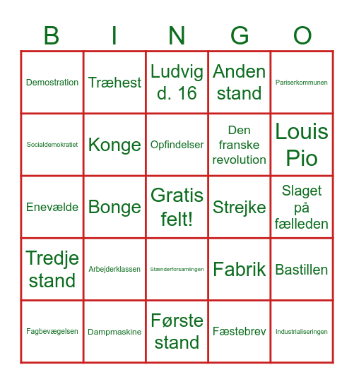 Historie bingo Card