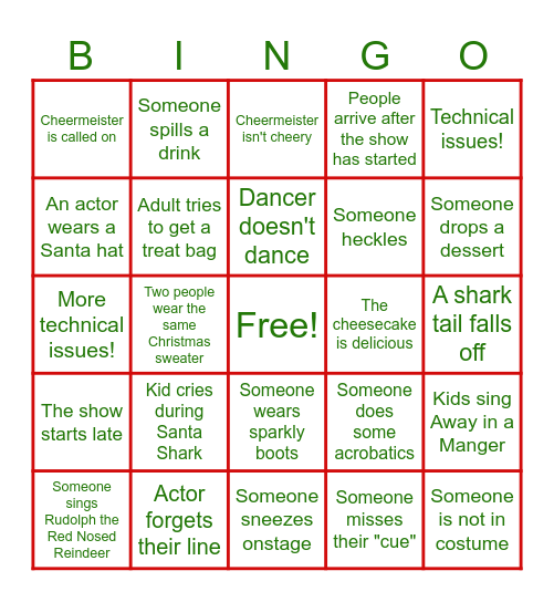 Dessert Theatre Bingo Card