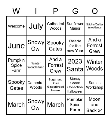 WIPGO New Starts Bingo Card
