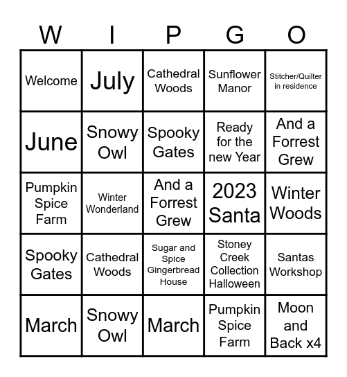 WIPGO New Starts Bingo Card