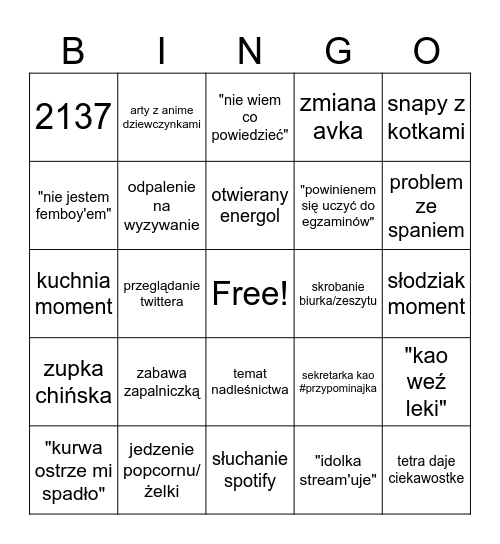 Tetra Bingo Card