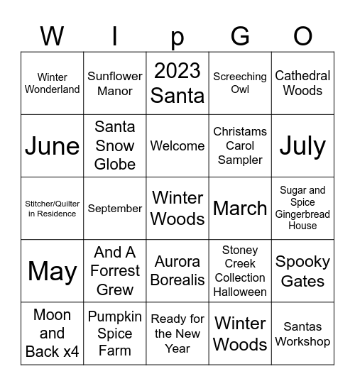 New Starts Bingo Card
