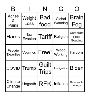 Dysfunctional Family Christmas Bingo Card