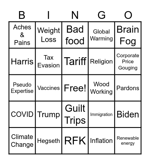 Dysfunctional Family Christmas Bingo Card