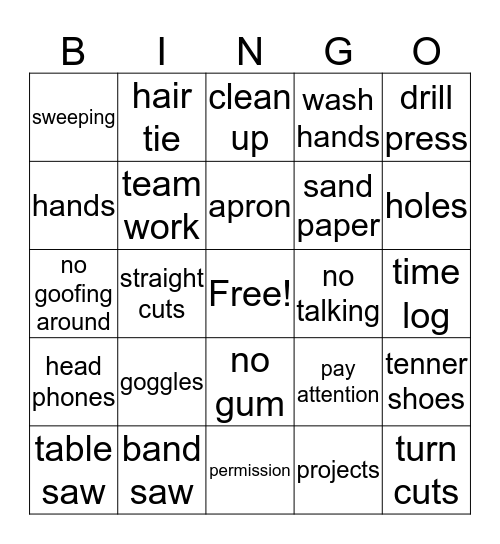 woodshop Bingo Card
