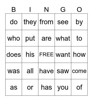 Semester 1 Red Words Bingo Card