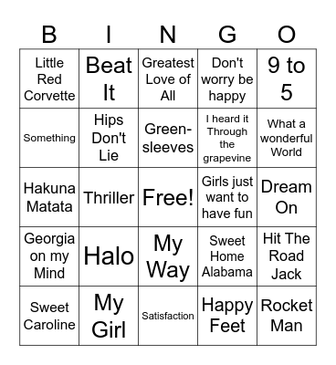 MUSIC HITS Bingo Card