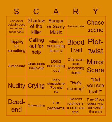 Horror Movie Bingo. Bingo Card