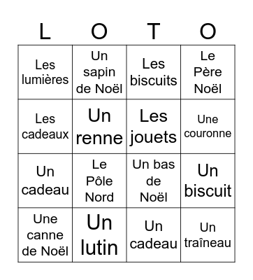 Noël Bingo Card