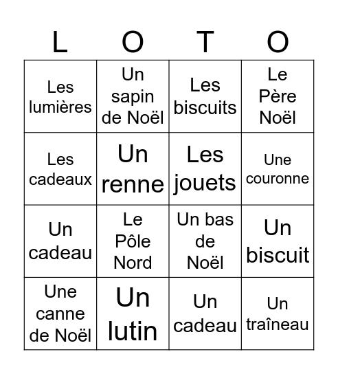 Noël Bingo Card