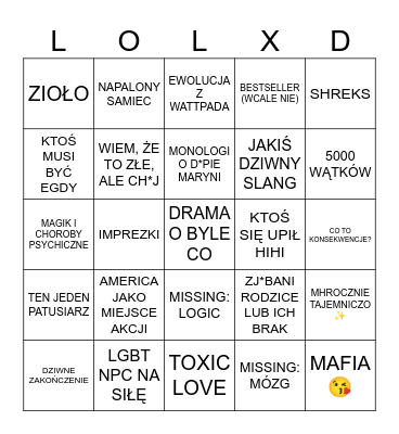 DO D*PY WYSRYW LITERACKI Bingo Card