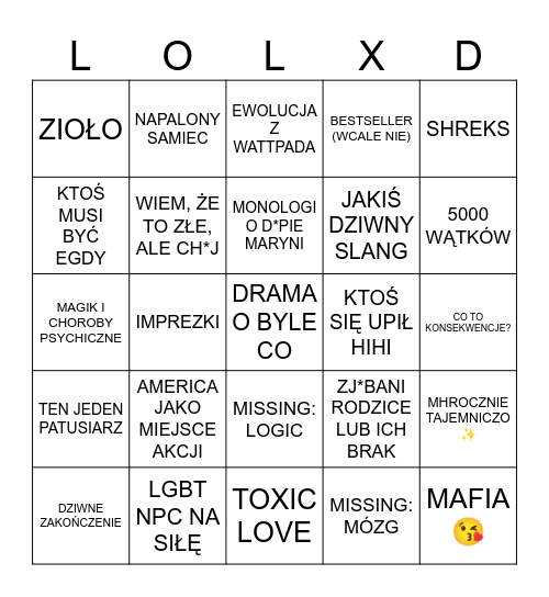 DO D*PY WYSRYW LITERACKI Bingo Card