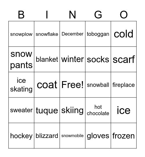 Winter Vocabulary sc Bingo Card