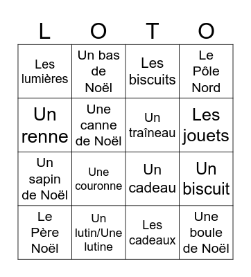 Noël Bingo Card