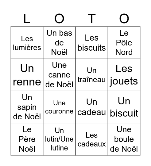 Noël Bingo Card