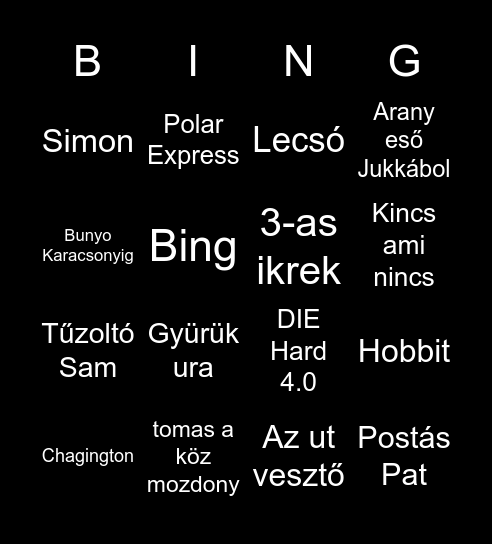 Melyik a kedvenc filmem, mesém Bingo Card