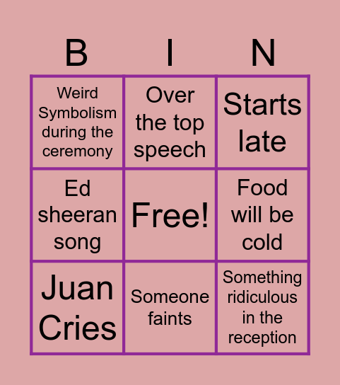 The Wedding Bingo Card