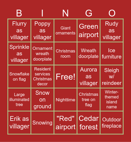 ACNH Holiday Bingo! Bingo Card