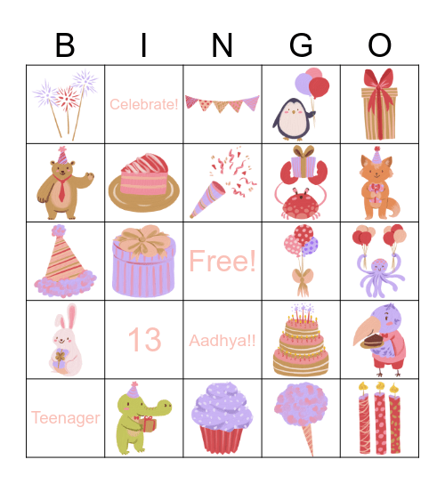 Aadhya's Birthday Bingo! Bingo Card