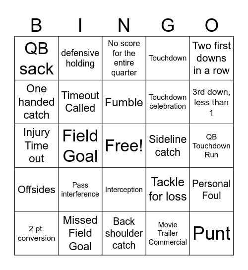 Football Bingo Card