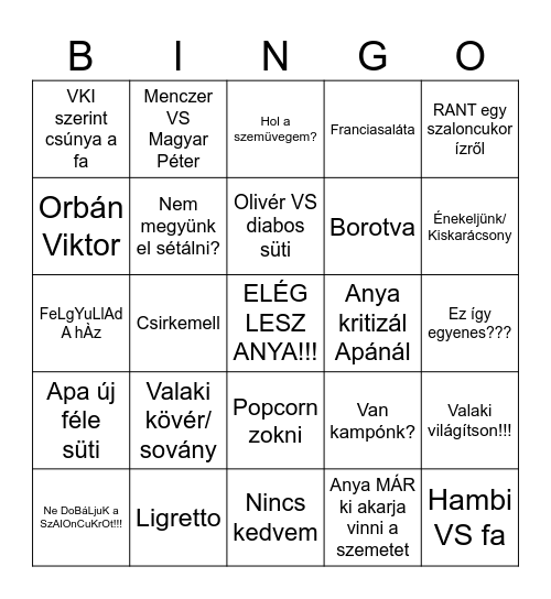 Karácsony Bingo Card