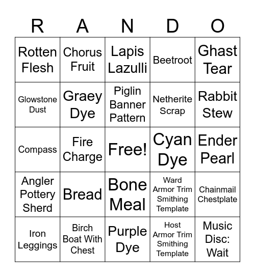 Random MC Bingo Card