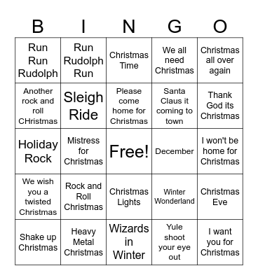 Rock Bingo Card